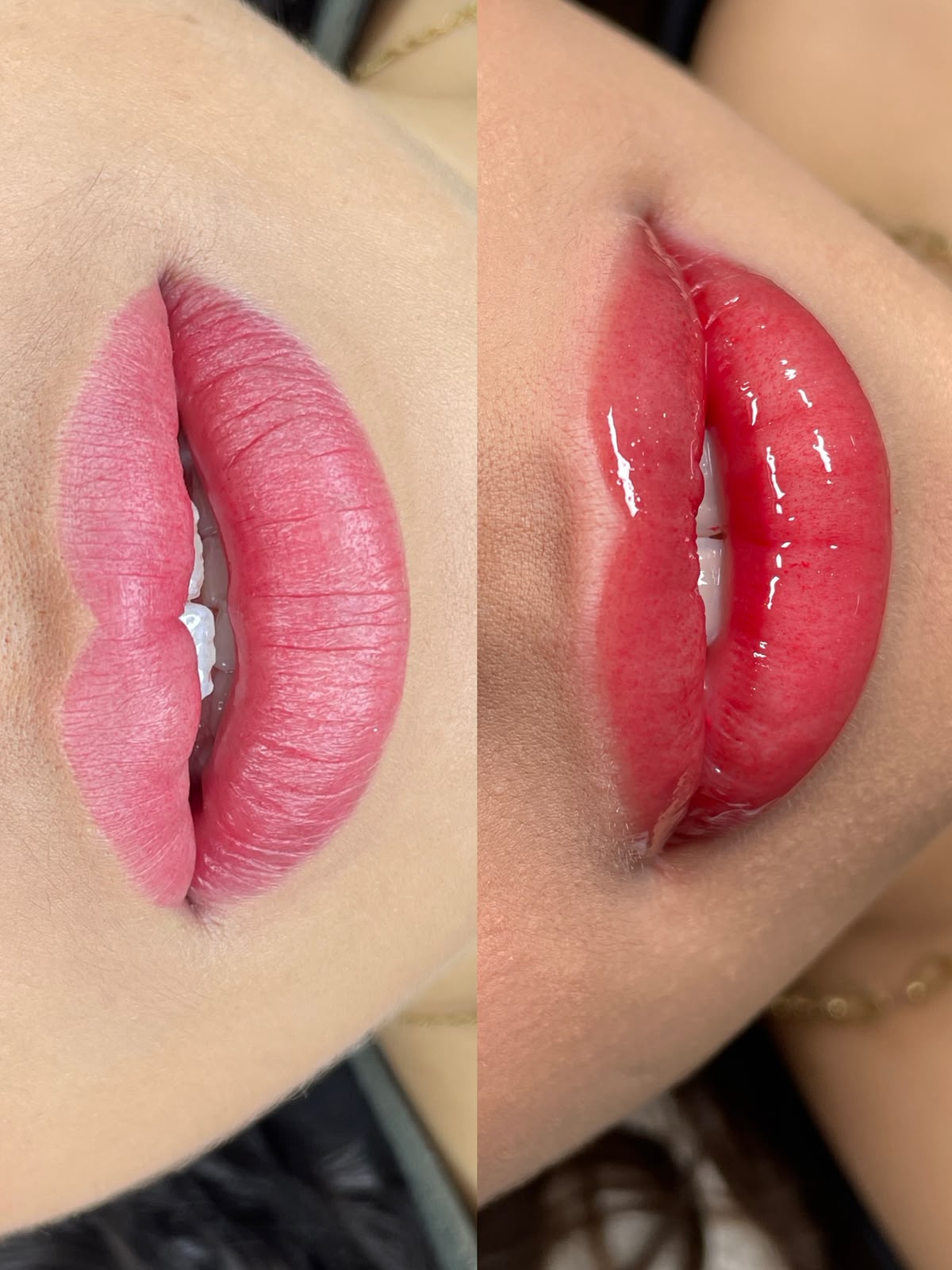 Micropigmentação Labial — Antes e depois de lábios com cor e contorno naturais.